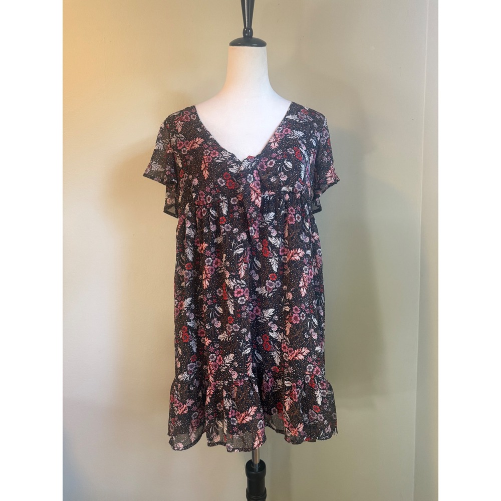 Altar'd State Layla Floral Mini Dress Black Pink Babydoll M oho whimsi fairy Y2K